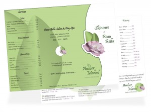 Front and back of salon menu