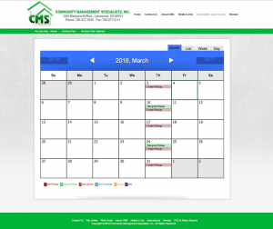 Calendar of Events Page